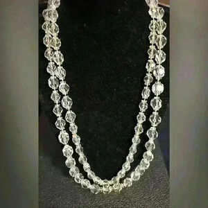 Vintage 1920s flapper cut glass crystal graduated beaded necklace